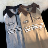 BONSIR  -  Retro American  irt ort Sve Turn-down Collar ex Cotton T-irt for Couples Large Size up to 300 Pou