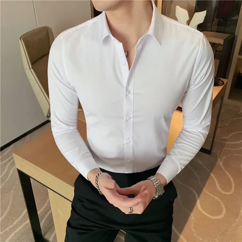 Bonsir Plus Size 7XL-S Men Shirt High Quality Fashion Solid Slim Fit Business Shirt Formal Casual Social Party Dress Men's Clothing