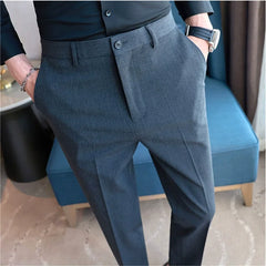 Bonsir Plus Size 38-28 Mens Solid Business Social Suit Pant Spring Formal Slim Fit Wedding Trouser Mens Fashion Casual Dress Pants