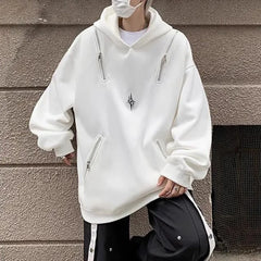 Bonsir Y2k Mens Hoodie Metal Zipper Pocket Hooded Sweatshirt Autumn Casual Deconstruction Street Smart American Hip-Hop Jacket Unisex