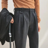 BONSIR  -  Autumn Winter Woolen Business Dress Pants Men Elastic Waist Streetwear Casual Trousers Formal Social Suit Pants Costume Homme