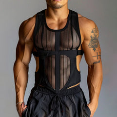 Bonsir Men's Transparent Mesh GYM Vest 2024 Summer New Sexy Perspective Mesh Sports Fitness Sleeveless Top Casual Men's Clothing