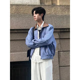 BONSIR  -  American retro leather collar plaid jacket men's spring and autumn loose casual high-end versatile shoulder pad jacket
