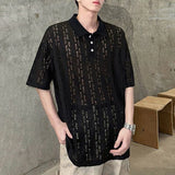BONSIR  -  Mens Polo Shirt Ripped Hollow T-Shirt Summer Thin Streetwear Fashion Youth Campus Niche Short-Sleeve Top Men'S Clothing 2025 New