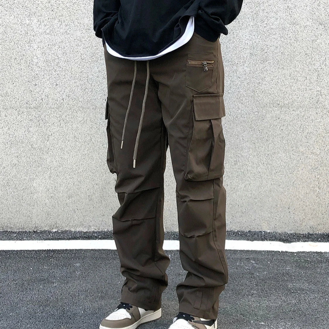 Bonsir Spring Trousers Man Summer Multi Pocket Straight Cargo Pants for Men Multipockets Hip Hop Regular Fit