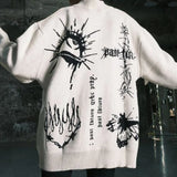 Bonsir Mens Y2k Graffiti Casual Knitted Sweater Autumn Winter Genderless American Trend Street Loose Lazy Style Versatile Jacket Unisex
