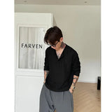 BONSIR  -  Spring Long Sleeved T-shirt Men Fashion Gray Black Casual T Shirt Men Streetwear Korean Loose Round Neck T Shirt Mens Top M-3XL
