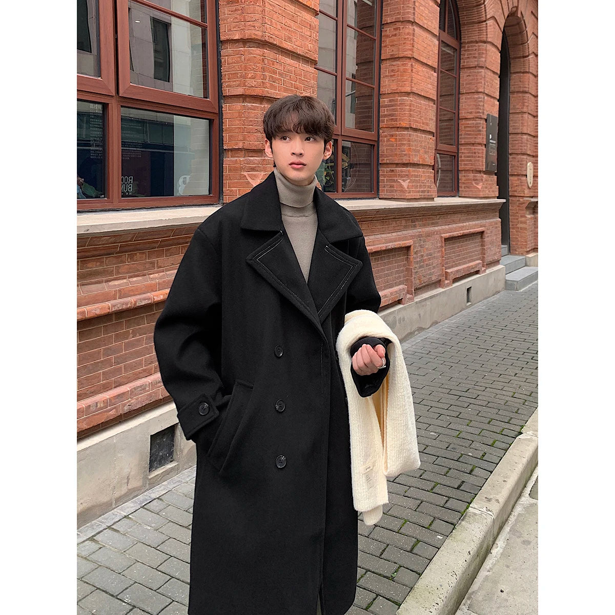 Bonsir Winter High Quality Woolen Trench Coats Men Korean Style Luxury Male Casual Trenchcoat Men's Streetwear Gray/Khaki/Black