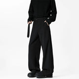 BONSIR  - Grey Belt Suit Pants Men Fashion Society Mens Black Dress Pants Korean Loose Wide Leg Pants Mens Office Formal Trousers M-3XL