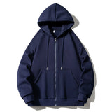 BONSIR  -  Loose casual American BF hoodie jacket light gray simple solid color cardigan trendy men's autumn new style