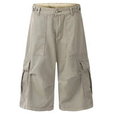 BONSIR  -  Big Pocket Wide Leg Men's Shorts 2025 New Summer Vintage Solid Color Loose Straight High Street Cargo Pants Crinkling Shorts Man