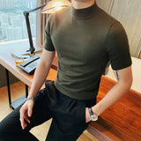 Bonsir Plus Size 4XL-M Autumn Men Half Turtleneck Short Sleeved Knitted Sweater Men Slim Elastic Solid Casual Pullovers Streetwear