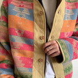 Bonsir Mens Jacket Rainbow Stripes Contrast Color Casual Jacket Autumn Streetwear Personality Retro Ethnic Jacket Men'S Clothing