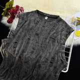 Bonsir Mens Street Y2k Hole Worn Casual Vest Genderless Summer New Niche Personality Versatile Dark Style Hiphop Tank Top Unisex