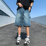 Bonsir Korean Style Summer Men's Blue Baggy Denim Shorts New Street Apparel Workwear Large Pocket Wide Leg Denim Shorts Blue