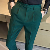 Bonsir Waffle Casual Suit Pant Spring Men Elastic Waist Formal Classic Pants Green Black White Office Social Slim Trousers Homme