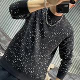Bonsir Mens Shirt Starry Glitter Jacquard Knitted Sweater Pullover Autumn Casual Versatile Party Thick Warm Base Shirt Men’s Clothing