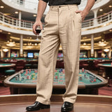 BONSIR  -  New American Style Business Striped Men Suit Pants Light Luxury Leisure Linen Straight Pants Urban Fashion High Quality Trousers