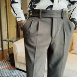 Bonsir Autumn Winter Thickened Fashion Casual Suit Pants Men Slim Fit Straight Pant Formal Business Neapolitan Social Office Trousers