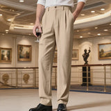 BONSIR  -  New American Style Business Striped Men Suit Pants Light Luxury Leisure Linen Straight Pants Urban Fashion High Quality Trousers