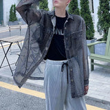 Bonsir Mens Y2k Casual Mesh Tops Genderless Spring Autumn New Fashion Individuality Loose Versatile Streetwear Retro Shirts Unisex