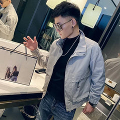 Bonsir Male Coats Slim Fit Gray Zip V Men's Jackets Spring Autumn Cargo Aesthetic Joker New in Vintage Stylish Y2k Korean Reviews Many