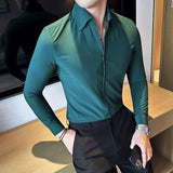 Bonsir High Quality V-Neck Shirt Men Autumn New Long Sleeve Business Slim Fit Solid Shirt Formal Wear Casual Social Tuxedo Men Clothing
