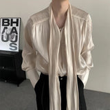 Bonsir Mens Shirt Flowing Collar Chinese Performance Top Thin Niche Personality Streetwear Beach Vacation Shirt Unisex Summer New