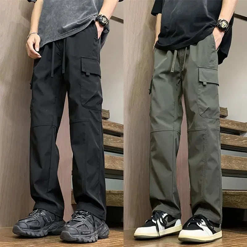 Bonsir Male Trousers Spring Summer Wide Black Men's Straight Cargo Pants New in Nylon Fashion Emo Cheap Korean Style Harajuku Loose