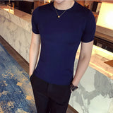 Bonsir Top Quality Summer Thin Short Sleeved Knitwear T-shirt Men Clothing Solid Color Slim Fit O-Neck Tee Shirt Streetwear 3XL-M