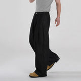 BONSIR  -  Autumn New Fashion Men's Straight Wide Leg Casual Trendy Loose Black Solid Color Denim Trousers Male Simple Vintage Denim Pants