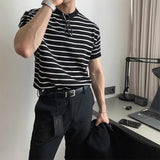 Bonsir New Arrival American Striped T Shirts Men Summer Round Neck Slim Fit Short-sleeved Bottoming Shirt Sports Gyms Fitness T-shirt