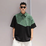 Bonsir Summer Street Hip Hop Men and Women Trendy Personality Polo Color Block Short Sleeve American Loose Retro Casual T-shirt Top y2k