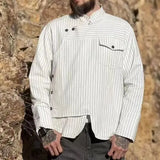 BONSIR  -  New spring and autumn shirt striped casual long-sleeved men's versatile trendy wasteland style fashionable handsome couple shirt