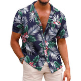 BONSIR  -  Casual Top Shirt Men Regular Short Sleeve Slight Stretch Summer Vacation 3D Print Blouse Button Daily Brand New