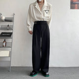 BONSIR  -  Black Suit Pants Men Oversized Fashion Social Mens Dress Pants Korean Loose Straight Wide Leg Pants Mens Office Formal Trousers