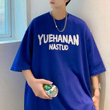 BONSIR  -  American Retro Letter Printed Pullovers Summer High Street O-Neck Men's Clothing Youthful Vitality Short Sleeve Basic T-shirts