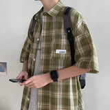 BONSIR  -  Y2k Streetwear Plaid Men Shirts Summer Fashion Chemise Homme Fashion Mens Checkered Shirts Short Sleeve Men Blouse