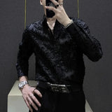 Bonsir Mens Shirt Floral Brushed Casual Shirt Autumn Streetwear Personality Campus Performance Long-Sleeved Top Men'S Clothing