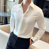 Bonsir Luxury Korean Pleated Stripe Shirts For Men's High Quality Long Sleeve Slim Fit Casual Shirt Formal Social Party Tuxedo 4XL-M