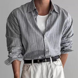 BONSIR  -  Vintage Mens Striped Printed Shirt Long Sleeve Turn-down Collar Buttoned Shirts Autumn New Casual Slim Fit Men Cardigan Shirts