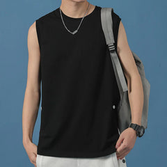 Bonsir Summer New Sleeveless Men's Clothing Round Neck Spliced Button Solid Color All-match Trend Sports Loose Korean Version Vest