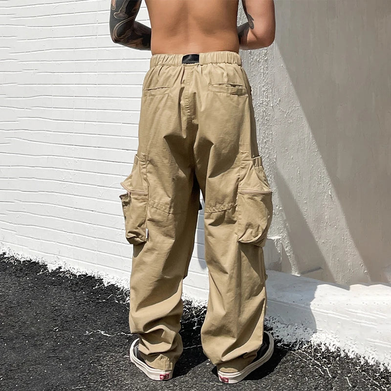 Bonsir Baggy Black Cargo Pants Men American Streetwear Oversize Khaki Cargo Trousers Male Pocket Loose Casual Hip Hop Workwear