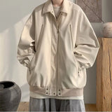 Bonsir American High Street Jacket Men's Spring and Autumn New Item Solid Lapel Loose Collar Zipper Long Sleeved Jacket