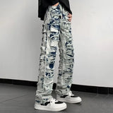BONSIR  -  New Men's Frayed Vintage Jeans American Style Y2k Fashion Trend High Street Hip Hop Slim Party Stage Men's Bottoms Overalls