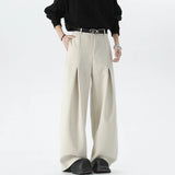 BONSIR  - Beige Suit Pants Men Oversized Fashion Society Mens Black Dress Pants Korean Loose Wide Leg Pants Mens Office Formal Trousers
