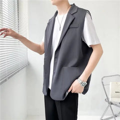 Bonsir Grey Black Suit Vest Men Fashion Social Mens Dress Vest Korean Loose Sleeveless Blazer Mens Jacket Office Formal Vest M-2XL