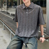 BONSIR  -  Mens Polo Shirt Ripped Hollow T-Shirt Summer Thin Streetwear Fashion Youth Campus Niche Short-Sleeve Top Men'S Clothing 2025 New