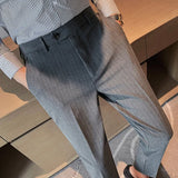 Bonsir Autumn High Quality Stripes Suit Pants Mens Business Slim Fit Solid Color Suit Pants Office Social Wedding Party Dress Pants