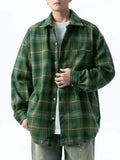 BONSIR  -  lightweight Retro green plaid shirt men's long sleeve spring and autumn new loose casual tide brand shirt casual coat